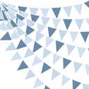 32Ft Dusty Blue Party Decorations Retro Blue Gingham Triangle Banner Flag Pennant Fabric Garland Streamers for Nautical Wedding Birthday Ahoy Achor Bridal Baby Shower Under The Sea Decor Supplies