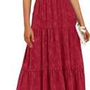 PRETTYGARDEN Women's 2025 Summer Casual Midi Dresses Square Neck Short Sleeve Smocked A Line Floral Flowy Elegant Boho Dress (Red, S)