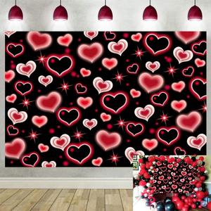 Red Heart 2000s Backdrop Banner Black and RedSweet Y2K Photography Background Early 2000s Party Decorations Photo Banner Props Supplies 7x5FT