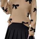 GORGLITTER Women's Bow Sweater Vintage Cute Cozy Knit Holiday Long Sleeve Crew Neck Pullover Fall Sweaters 2025 Size Medium