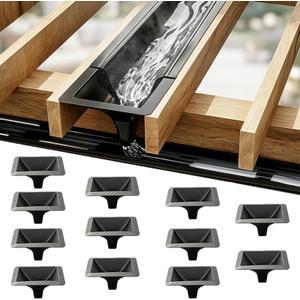 12 Pack Under Deck Drainage System Downspout, PE Rain Drain Gutter for 12" & 16" Joist Spacing, Heavy Duty Waterproof Decking Solutions to Create Dry Living Space Under Deck, All-Weather Black