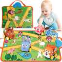 Coogam Musical Cars Play Mat for 1 2 3 Year Old Toddlers Easter Basket Stuffers, Soft Pull-Back Vehicle Set with Farm Animals Playmat Rug, Baby Fine Motor Montessori Toys Game
