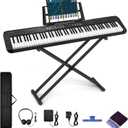 88 Key Keyboard Piano, Semi Weighted Electronic Digital Piano with Music Stand, Power Supply, Sustain Pedal, Stand, Bluetooth, Carrying Case, Headphones, USB-MIDI, Piano Lessons for Beginners