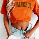 Thanksgiving Shirts for Women Thankful Letter Print Shirts Casual Pumpkin Color Fall Basic Tee (XL)