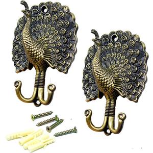Ailejia 1Pair Peacock Curtain Holdbacks Zinc Alloy Wall Hook Hanging Ball Straps Wall Mounted Curtain (Bronze)