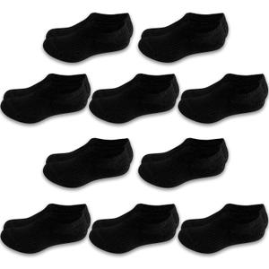 Cozi Foot 10 Pairs Boys Girls No Show Socks Cotton Non Slip Low Cut Socks (Medium, C02-black)