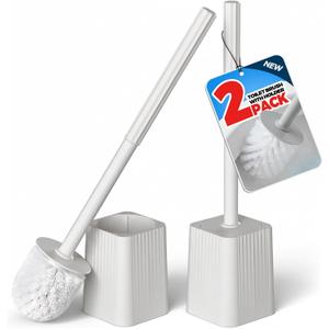 FORASTO 2Pack Toilet Bowl Brush and Holder Set - Toilet Scrubber Brush,Cleaning Brush,Bathroom Decor,Household Essentials,Cleaning Supplies,Home Essentials,Light Gray