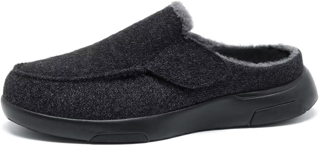 OrthoComfoot Men's Orthopedic Slippers Walking Shoes with Arch Support: Slip On Loafers for Plantar Fasciitis, Casual Flat Feet Hook and Loop Mule Clogs for Foot and Heel Pain Relief (11.5, W1-black)