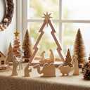 8 x 10 Pcs Nativity Scene Set 12.8 Inch Rustic Wooden Christmas Tree Tabletop Decor Rustic Nativity Scene with Miniature Holy Family Figurines for Indoor Jesus Religious Home Christian Gifts