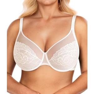 BRABIC Minimizer Bras for Women Full Coverage Unlined Lace Bra with Underwire Lifting Support for Large Bust, 85B, White
