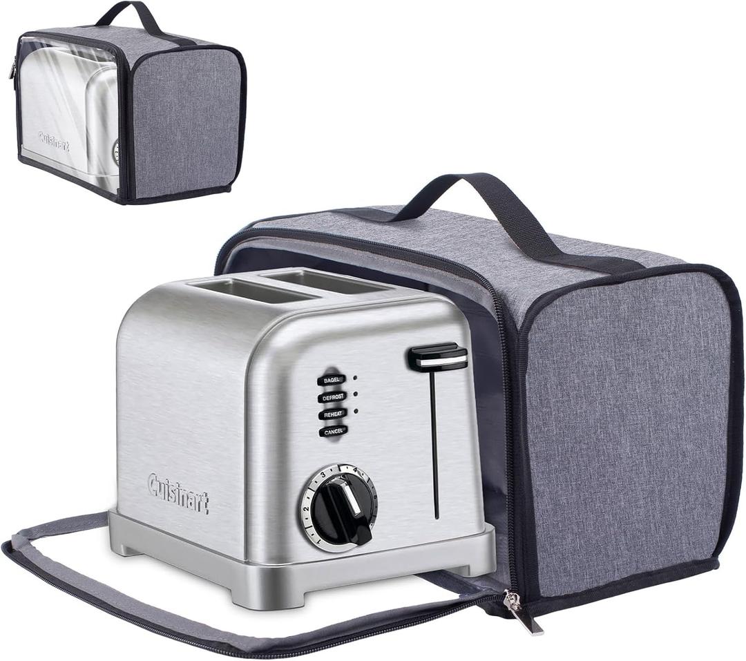 Toaster Cover with Base for 2 Slice Wide Slot, Compatible with Cuisinart, Small Bread Cover, Dust Covers with Zipper Closure (Cover Only)