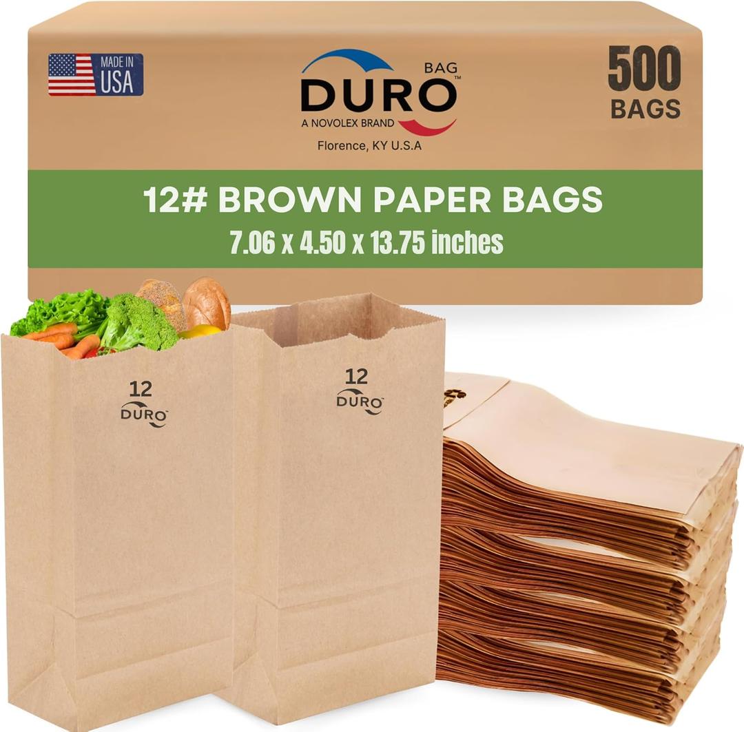 DURO Dubl Life SOS Large Brown Paper Lunch Bags Size #12, Blank Recycled Kraft Paper Sacks for Kids Snacks, Sandwich, Arts & Crafts Projects, Grocery Food To-Go and Retail - 500 Count