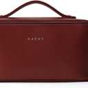 EACHY Travel Makeup Bag, Large Capacity Cosmetic Bag for Women, Waterproof PU Leather, Flat Open Portable Toiletry Bag for Skincare, Brushes & Travel Essentials
