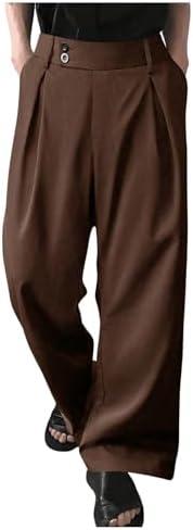 OYOANGLE Men's Pleated High Waist Wide Leg Pants Loose Fit Casual Pants with Pocket, Medium