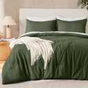 Andency Olive Green King Size Comforter Set, Solid Comforter Set 3 Pieces (1 Boho Comforter & 2 Pillowcases), Lightweight Fluffy Soft Vintage Olive Bed Comforter for All Season