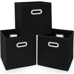 Fabric Cloth Storage Bins, Cube Organizer with Dual Handles Foldable Baskets for Home Bedroom, Set of 3, Black