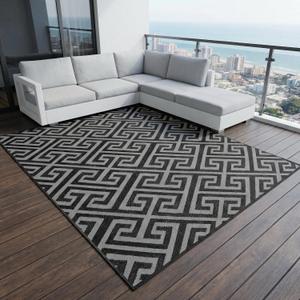 Outdoor Rug Waterproof for Patio Decor, 9x12 ft Reversible Plastic Straw Rug Carpet, Camping Mat for Outdoor, RV, Backyard, Deck, Balcony, Picnic, Beach, Black Grey 2