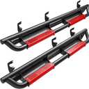 oEdRo 6 inch Running Boards Compatible with 2019-2025 Chevy Silverado/GMC Sierra 1500 Extended/Double Cab; 2020-2025 2500HD 3500HD, Truck Side Steps, Textured Nerf Bar, Black & Red