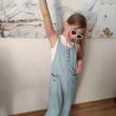 Girls Jumpsuit Loose Summer Kids Casual Spaghetti Strap Long Pants Romper with Pockets 5-12 Y (Blue)
