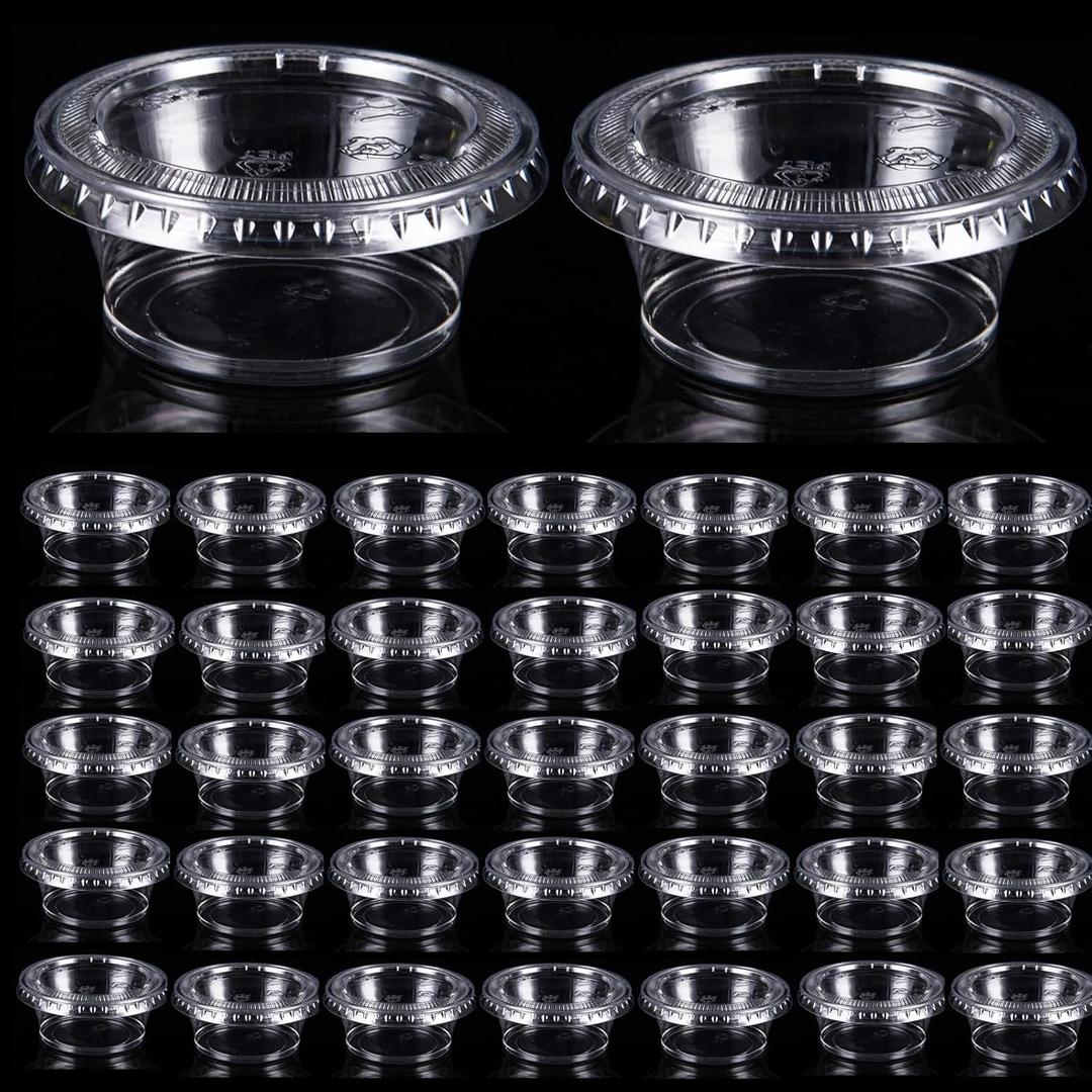 400 Pack 0.5 Oz Disposable Portion Sauce Cups with Lids, Clear Condiment Containers with Lids, Jello Shot Souffle Cups, Sampling Tasting Cups for for Parties and Events, Communion