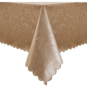 Romanstile Vinyl Tablecloth Rectangle, 100% Waterproof Outdoor Heavy Duty Table Cloth with Flannel Backing, Stain Resistant Plastic PU Table Cover for Kitchen, Dining (Flower Champagne, 60 x 144)