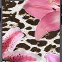 Black Leopard&Pink Lily Phone Case for iPhone 14 Black Leopard Lily Case Cover TPU Bumper Hard Back Shockproof Phone Case Girly Protective Phone Cover with Aesthetic Design