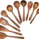 Wooden Spoons for Cooking, 10 Pcs Natural Teak Wooden Kitchen Utensils Set Wooden Utensils for Cooking Wooden Cooking Utensils Wooden Spatulas for Cooking