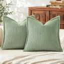 Mecatny Corduroy Throw Pillow Covers 20x20 Set of 2, Neutral Decorative Soft Boho Couch Pillow Covers with Broadside for Sofa Living Room, Sage Green