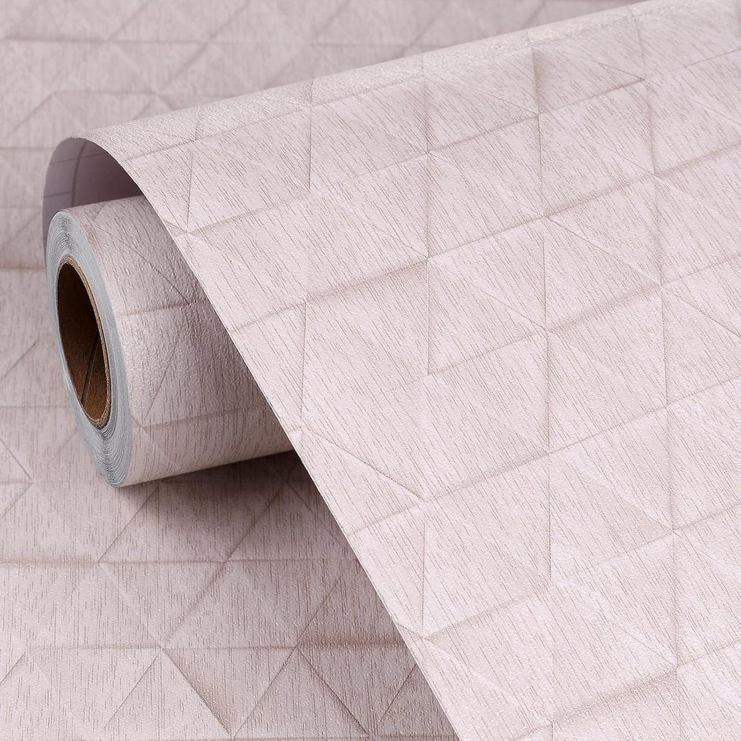 FunStick Minimalist Nude Pink Wallpaper Peel and Stick Diamond Geometric Peel and Stick Wallpaper for Girls Bedroom Bathroom Walls Removable Modern Light Pink Contact Paper for Cabinets 15.8"x78.8"