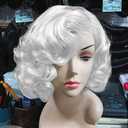 Baruisi Short Curly White Wig for Women Synthetic Natural Wavy Costume Wig for Cosplay Party