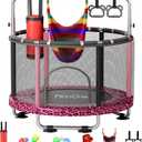 55" Toddler Mini Trampoline for Kids, Indoor Outdoor Toys with Swing, 440lbs Baby Kids Trampoline, Gymnastics Bar, Birthday Gifts for Boy Girl Age 1-8