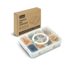 Divided Serving Tray for Candy, Condiment, Fruits and Nuts - Dishwasher Safe Snackle Box Container with Lid - Portable Charcuterie Board for Parties, Picnics, Travel and On-the-Go Snacking (8 Cups)