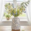 Ceramic Vase Vintage Flower Vase, Blue and White Chinoiserie Floral Decorative Vase, Rustic Retro Farmhouse Crackle Finish Vases for Flowers Home Decor Living Room Centerpieces Office, Blue-03, 7.9
