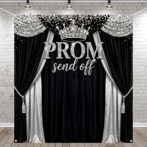Tingjoo Prom Send Off 2026 Backdrop Black and Silver Graduation Decorations 71 x 78.7 Inch Silver Crown Class of 2026 Congrats Grad Photo Background Banner for Graduations Party Favors