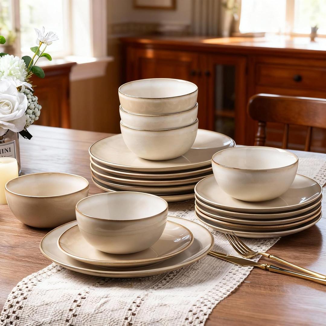 AmorArc Ceramic Dinnerware Sets for 6, 18Pcs Plates and Bowls Sets