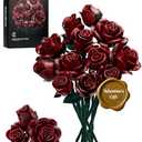 iATOM Burgundy Red Rose Bouquet Building Set, 12Pcs Flower Botanical Collection Kit for Adult, Valentine's Day Gift for Her/ Girlfriend/ Mom/ Wife/ Couple, Vintage Home Office Table Centerpiece Decor