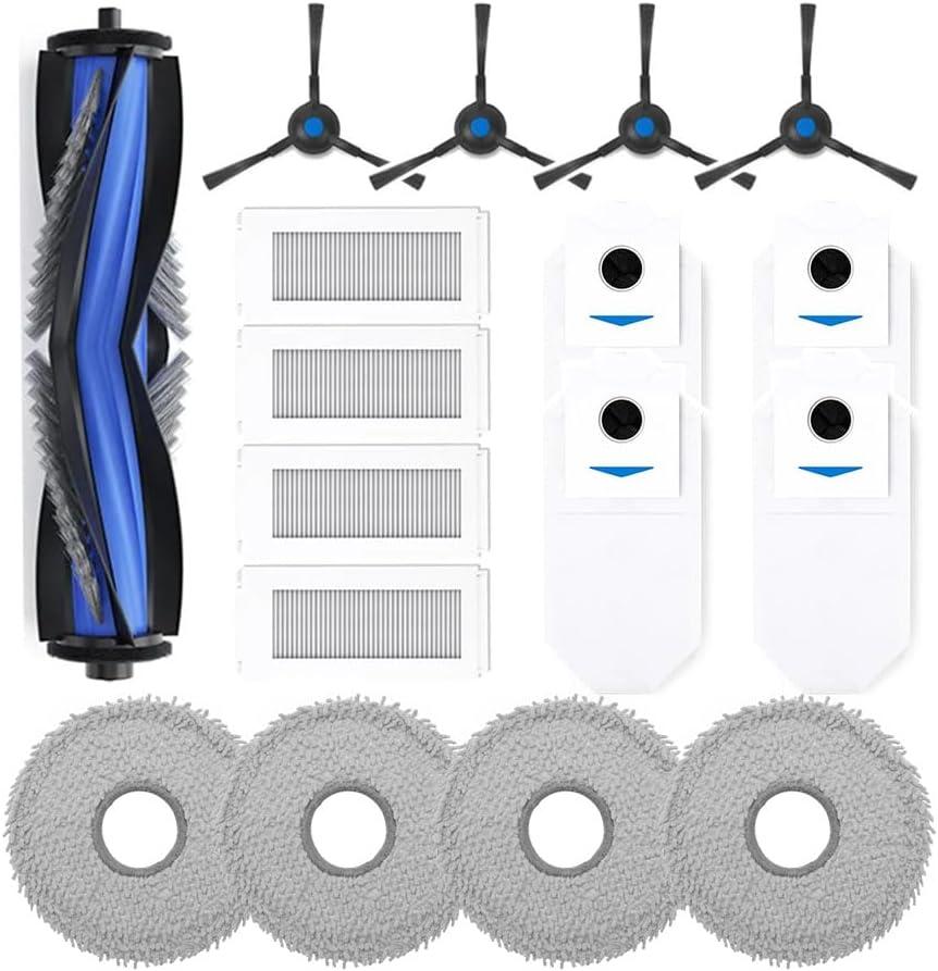 Replacement Parts Compatible with Ecovacs Deebot N30 Omni, N30 Pro Omni, Robot Vacuum Accessories 1 Roller 4 Filter 4 Side Brush 4 Mop Pad 4 Dust Bag