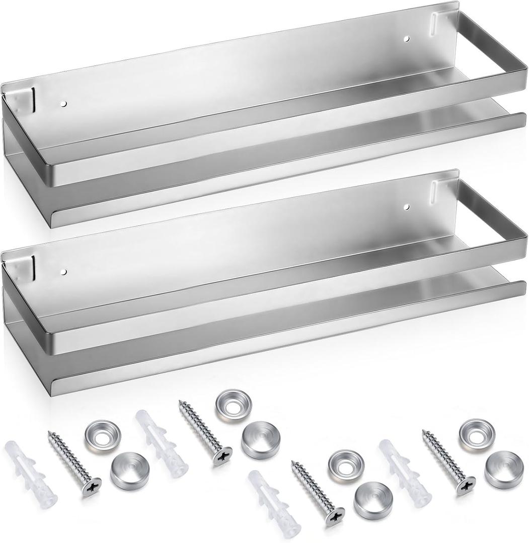 Lallisa 2 Pieces Stainless Steel Shelf Bathroom Shower Floating Shelves Wall Mounted Shower Caddy Basket Shelf Storage Organizer Shelves for Bathroom, Kitchen, Living Room (Silver,11.81 Inch/ 30 cm)