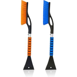 EcoNour 27" Car Snow Brush and Ice Scrapers for Car Windshield (2 Pack) | Scratch Free Bristle Head Snow Brush & Tough Window Snow Scraper with Aluminium Body | Snow Removal Winter Car Accessories (Blue & Orange)