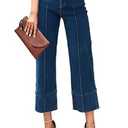 Cicy Bell Womens Baggy Wide Leg Cropped Jeans Casual High Waisted Loose Vintage Denim Pants with Pockets (6, Navy)