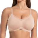 SHAPERX Wireless Bras for Women Seamless Push Up V Mesh Bralette No Underwire Full Coverage T-Shirt Bra with Removable Pads (XL, Beige)