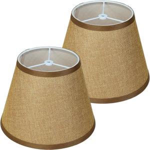 2pcs Brown Linen Small Lamp Shades, 6x10x7 inchs DOLOOTA Lampshade for Table, Floor & Wall Lamps, Spider Fitter Design, Assembly-Free, Replacement Empire Lamp Shade for Modern, Farmhouse, Ranch Decor