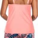 Tempt Me Two Piece Tankini Swimsuits for Women Tummy Control Bathing Suit with Shorts Athletic Two Side Pockets Swimwear (Orange, XL)