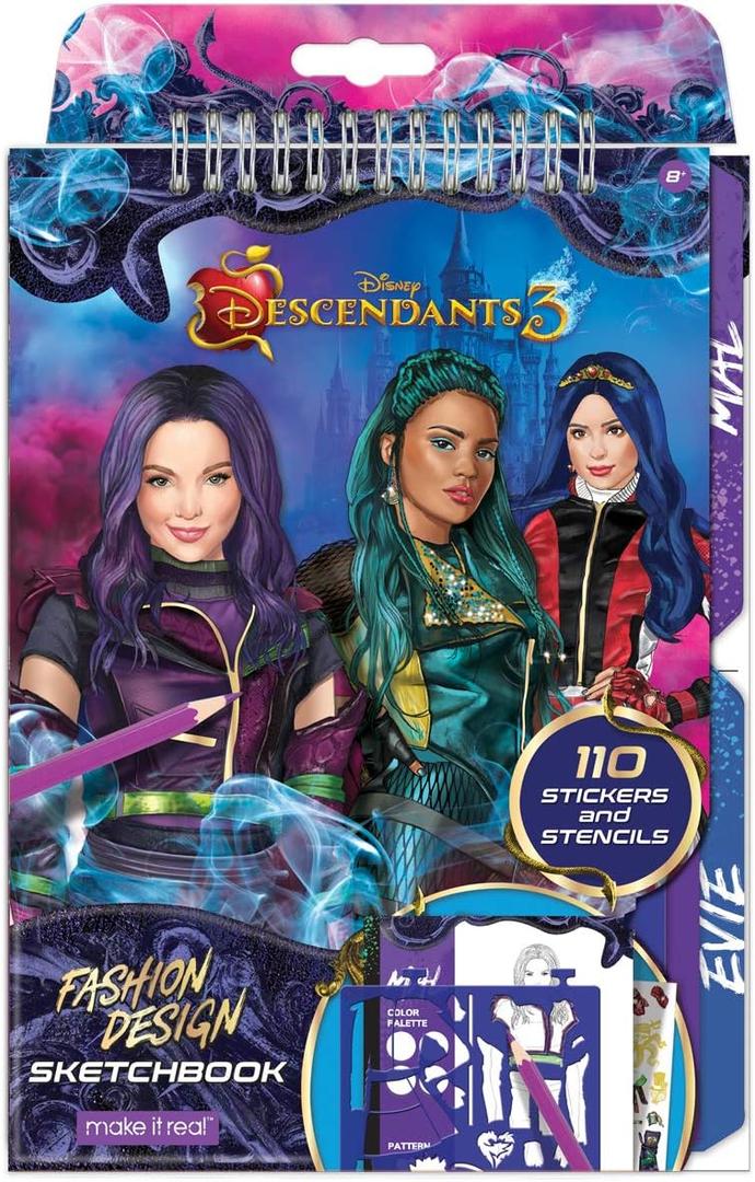 Disney Descendants 3 Fashion Design Sketchbook for Girls - Create Outfits with Evie & More, Includes Stencils, Stickers, Design Guide - Gift for Kids Ages 6+, Develops Real-World Skills Make it Real