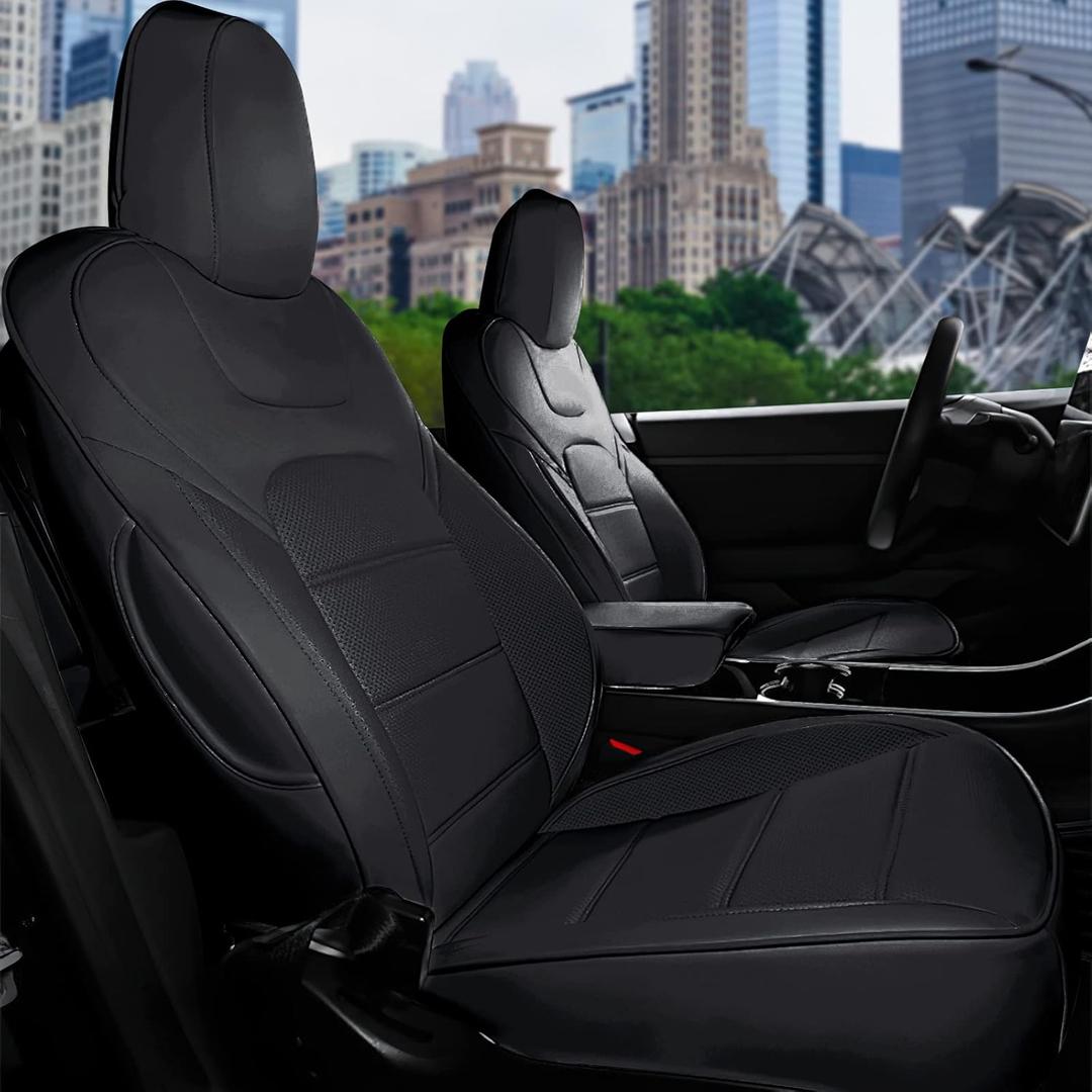 RuiYue Carry Fit Tesla Model Y 5-Seater Car Seat Cover, Nappa Faux Leather Seats Protector, Novel Design Full Surround Customized Interior Accessories for 2019 2020 2021 2022 2023 2024 (Black)