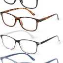 4 Pack Reading Glasses Men Women Spring Hinges Comfortable Glasses for Reading (Black+blue+slivery+tortoiseshell)
