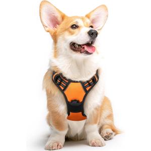 Eagloo Dog Harness Medium Sized Dog, No Pull Service Vest with Reflective Strips and Control Handle, Adjustable and Comfortable for Walking, No Choke Pet Harness with 2 Metal Rings, Orange, Medium