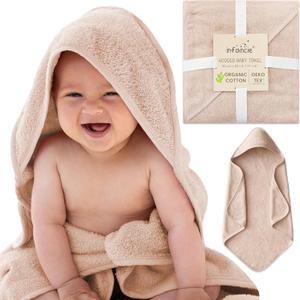 Organic Cotton Low-Twist Woven Hooded Baby Towels, 31x31 Inches, Soft Bath Towels with Hood for Newborns and Kids, Girls & Boys (Blush, 31.4" L x 31.4" W)