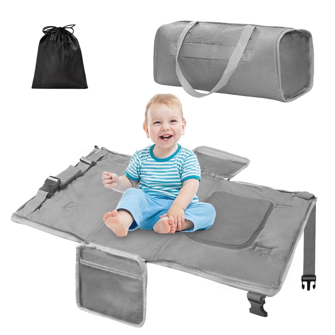 Toddler Airplane Travel Bed, Airplane Seat Extender for Kids, Plane Must Have for Toddlers, Baby Travel Essentials for Flying, Portable Travel Bag Foot Rest for Flights(Grey)