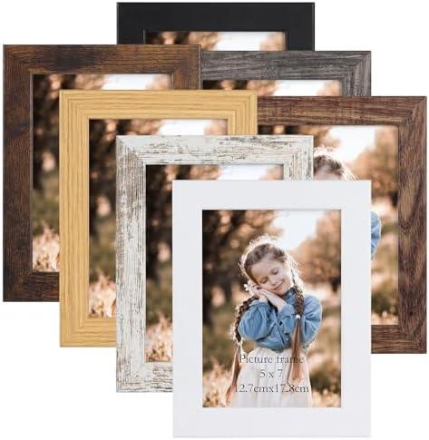 PETAFLOP 5x7 Picture Frame Set of 7, Wooden Rustic Photo Frames 5 by 7 for Tabletop and Wall Display, Assorted Colors